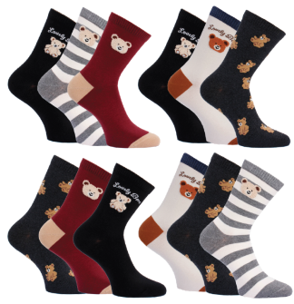Meerkleurige sokken met berenmotief - prijs per 3 paar